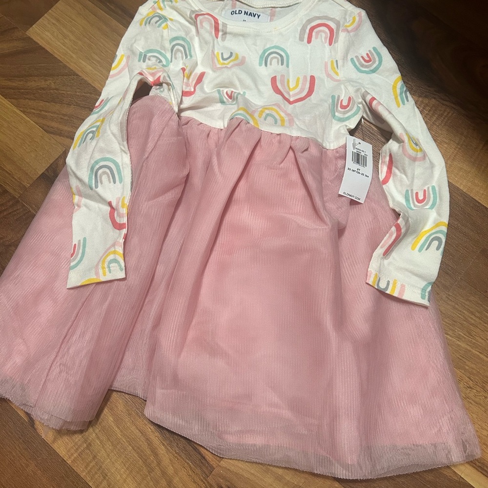 Old Navy Cream Dress with Rainbow Accents